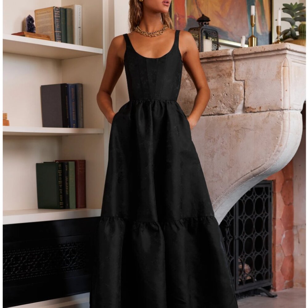 Victoria Chapman Avery Dress in Black Windsor Brocade